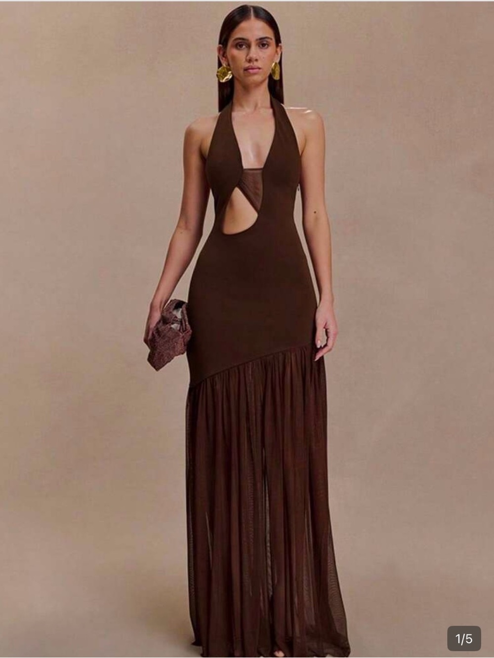 Halter Cutout Maxi Dress in Dark Brown